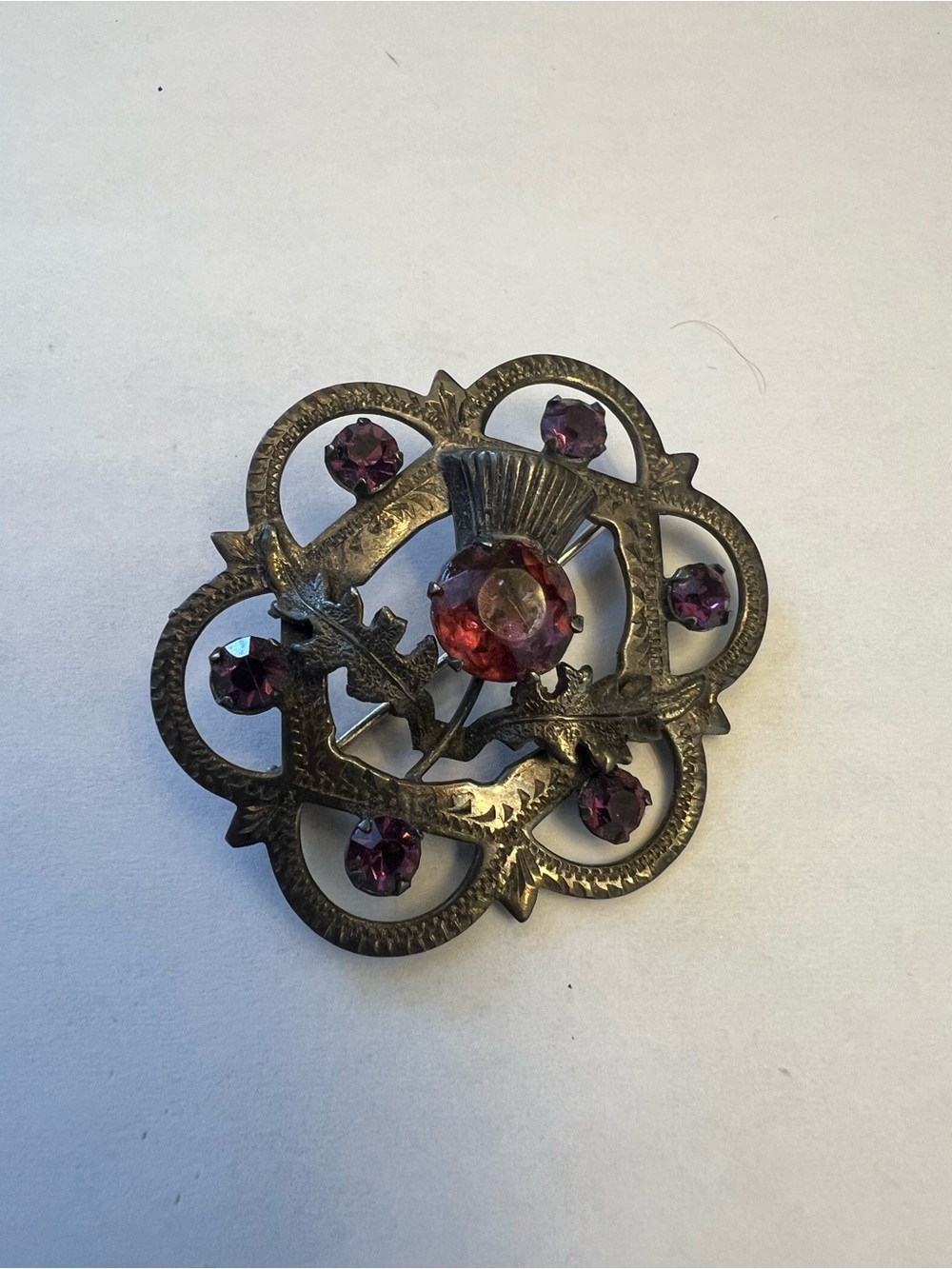 Antique-Inspired Thistle Brooch with Purple Stones